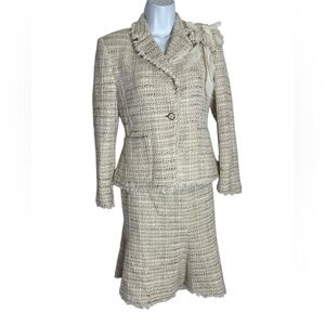 Anne Klein Skirt Suit Size 6 Petite Beige & Cream Stunning Skirt Set PERFECT
